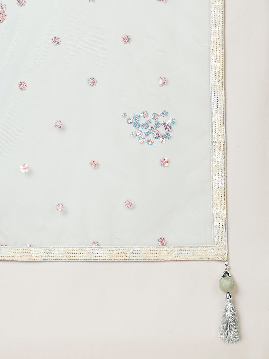 Limegreen - Net Multi-Sequins Work Semi-Stitched Lehenga - qivii