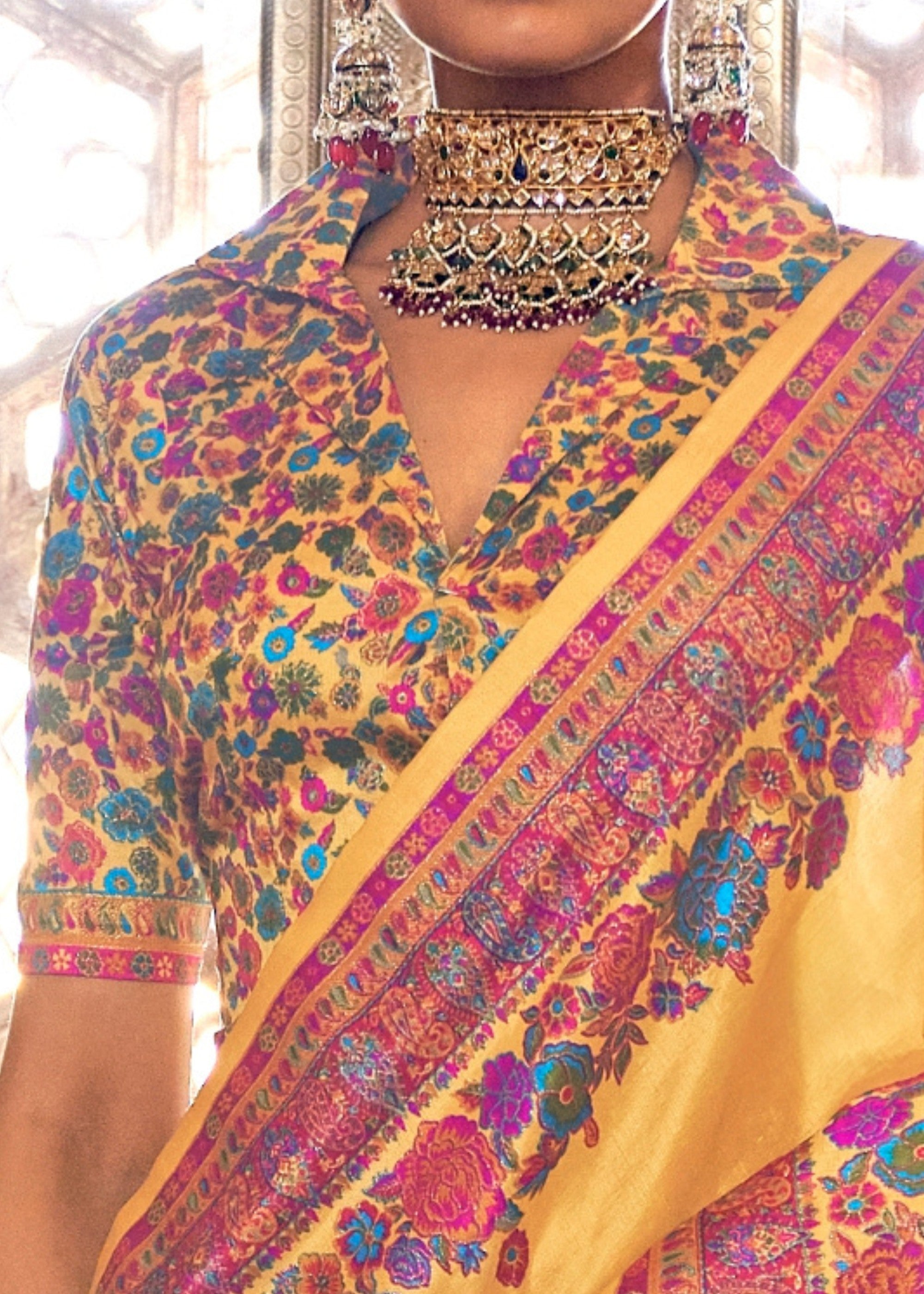 Sunflower Yellow Silk Saree With Luxury Print And Glory Finish - qivii