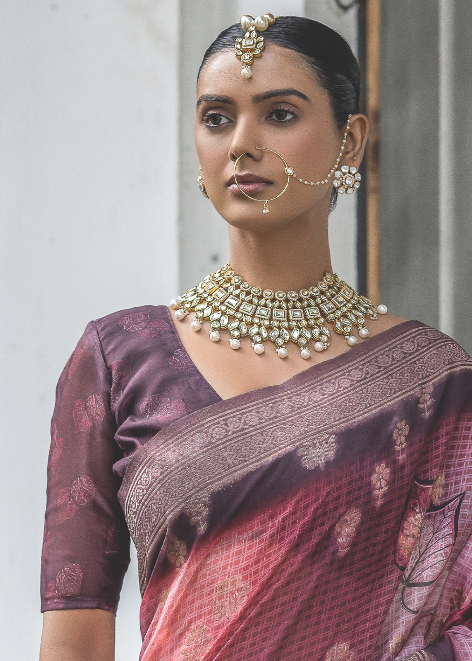 Red Violet Woven Silk Saree - qivii