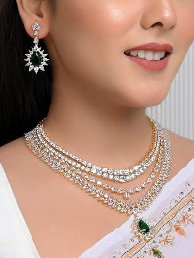Navdha Green American Diamond Necklace Set