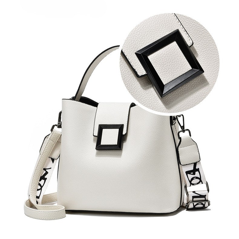 Women’s Signature-Buckle Square Bucket Bag - Premium Convertible Shoulder & Crossbody with Architectural Silhouette & Elevated Minimalism