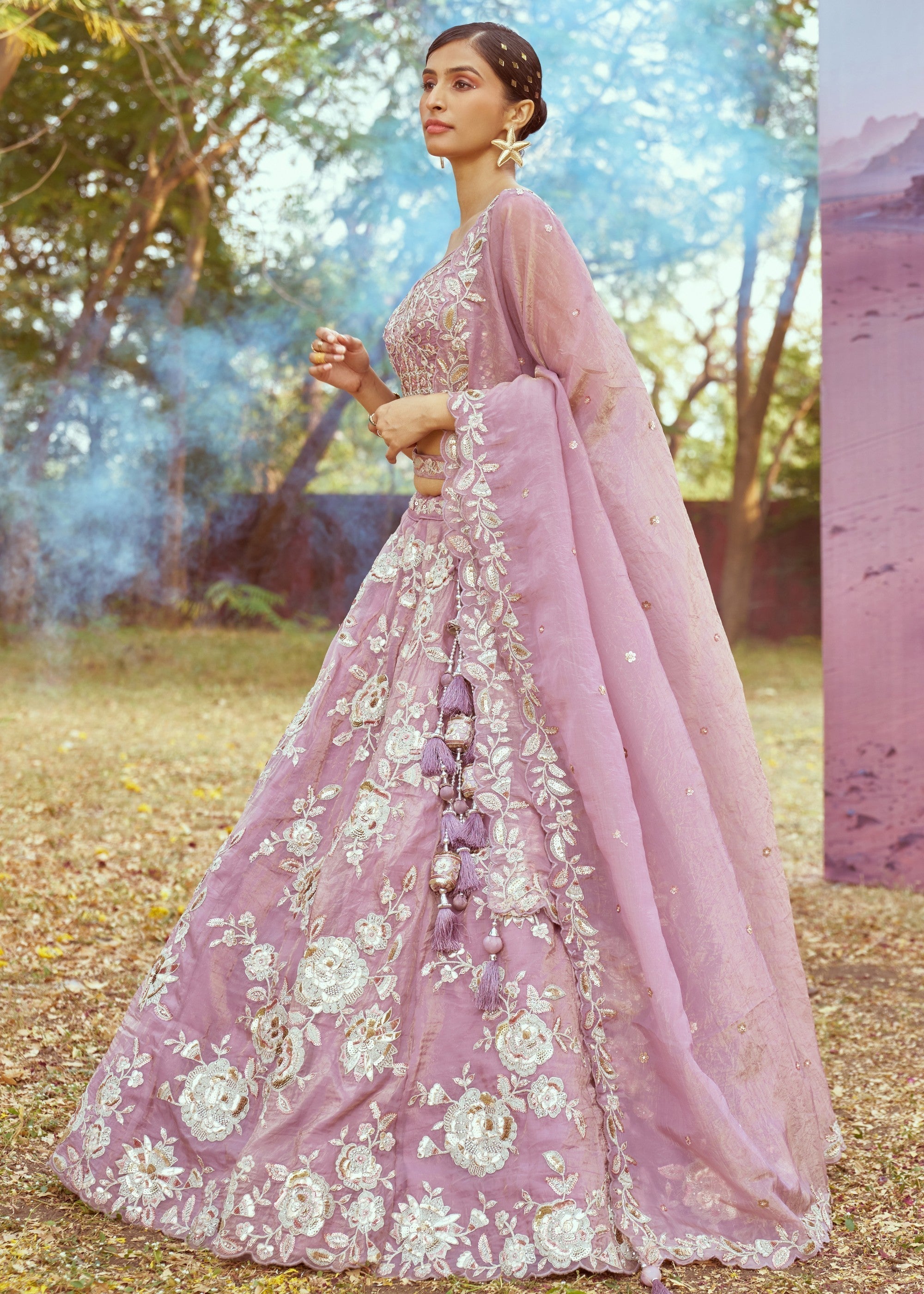 Lavender Organza Sequins embroidery Lehenga | Ready To Wear - qivii