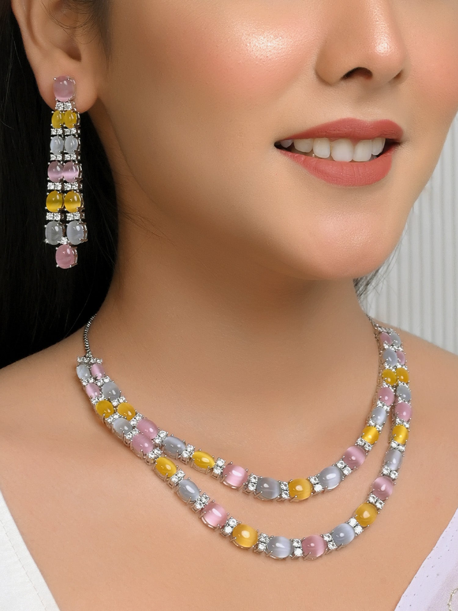 Kria Multi Colour Double Layered American Diamond Set