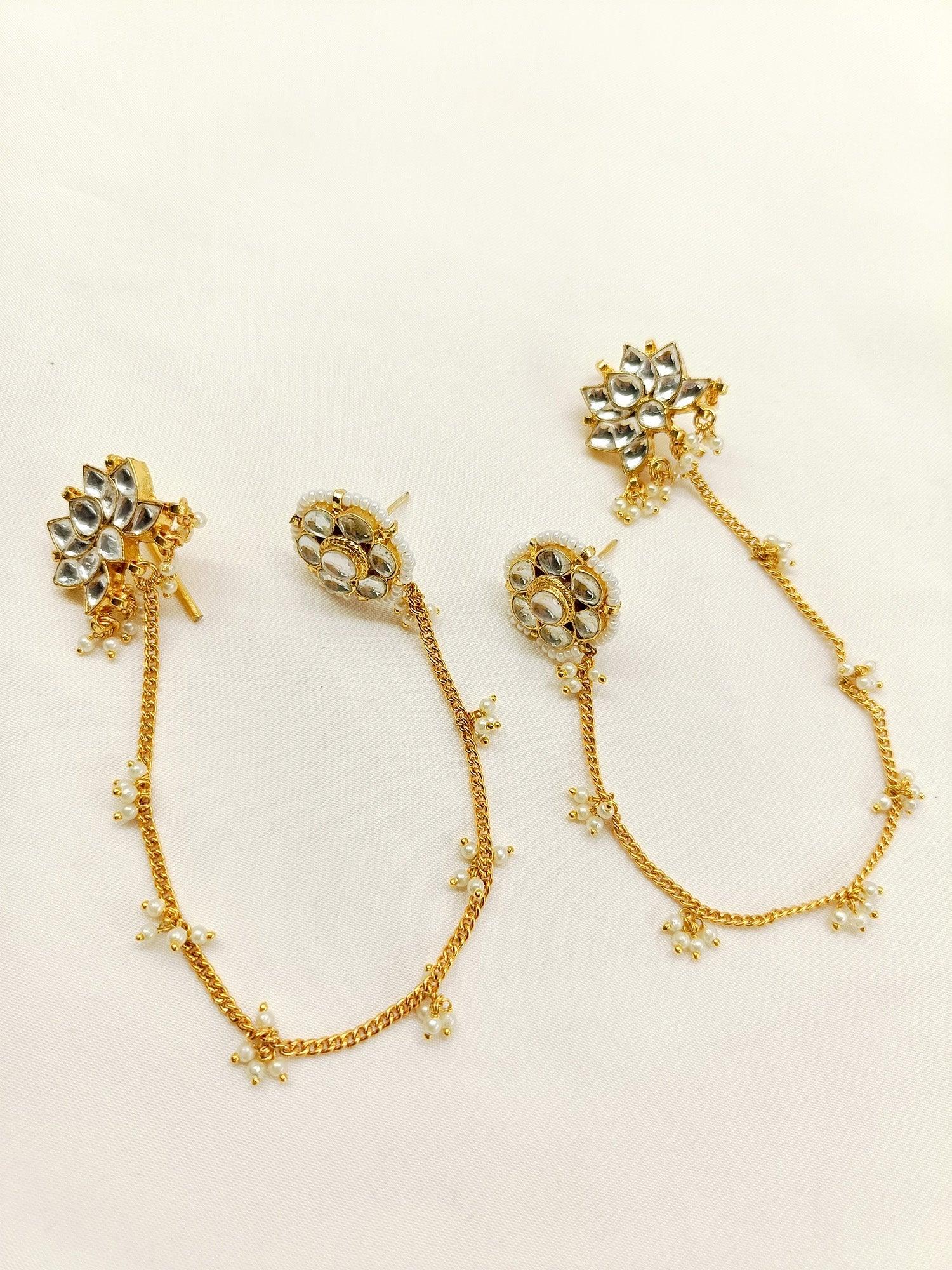 Shivranjani White Kundan Earrings With Chain