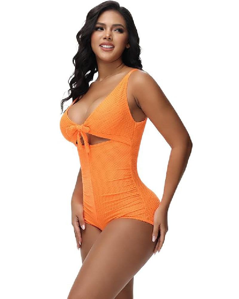 Women's Tummy Control Swimsuit Cutout Tie Knot Front Push Up Shapewear Bathing Suit - By Qivii