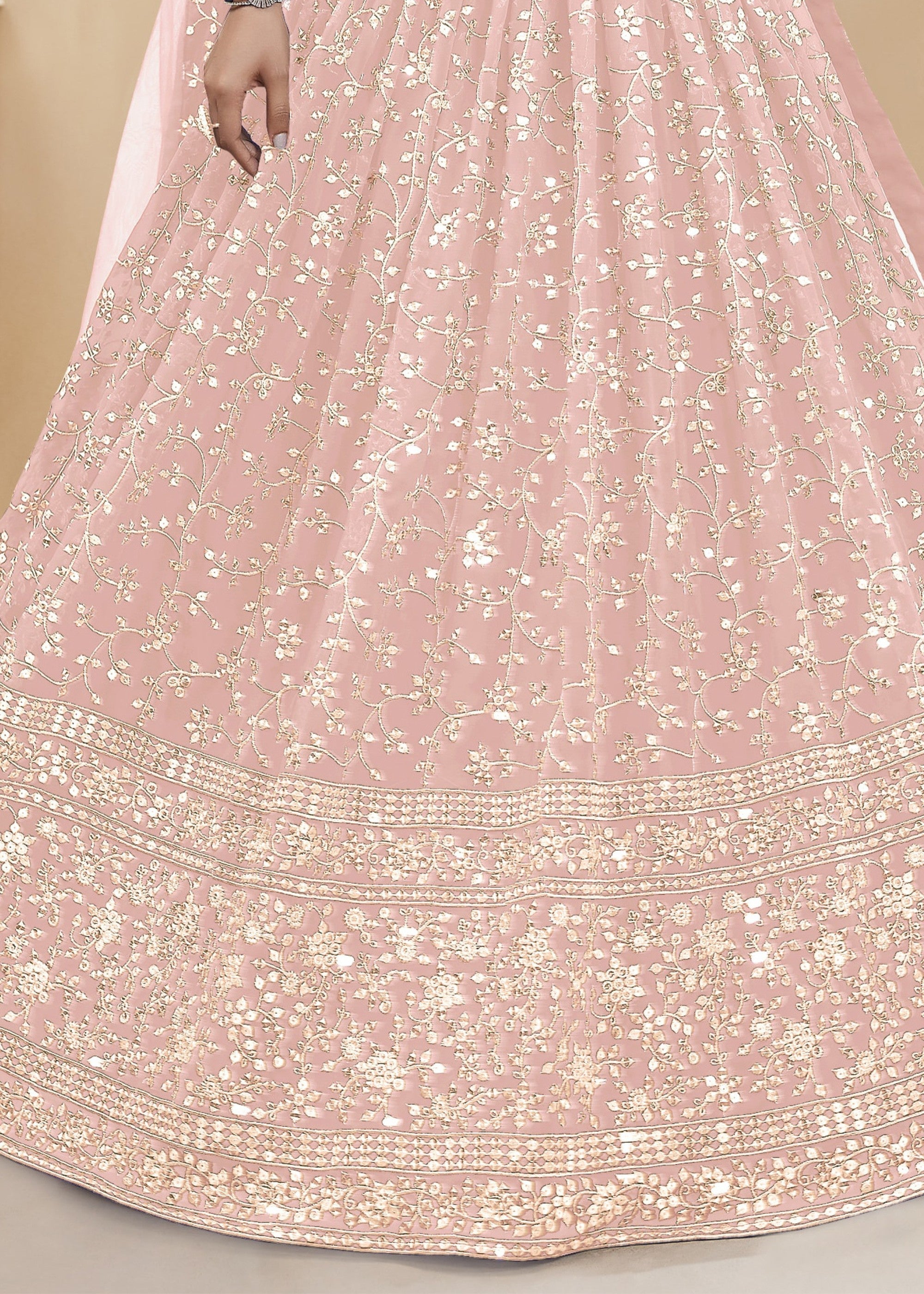 Blush Pink Georgette Lehenga Choli With Sequins Zari Embroidered Work | Ready To Wear - qivii