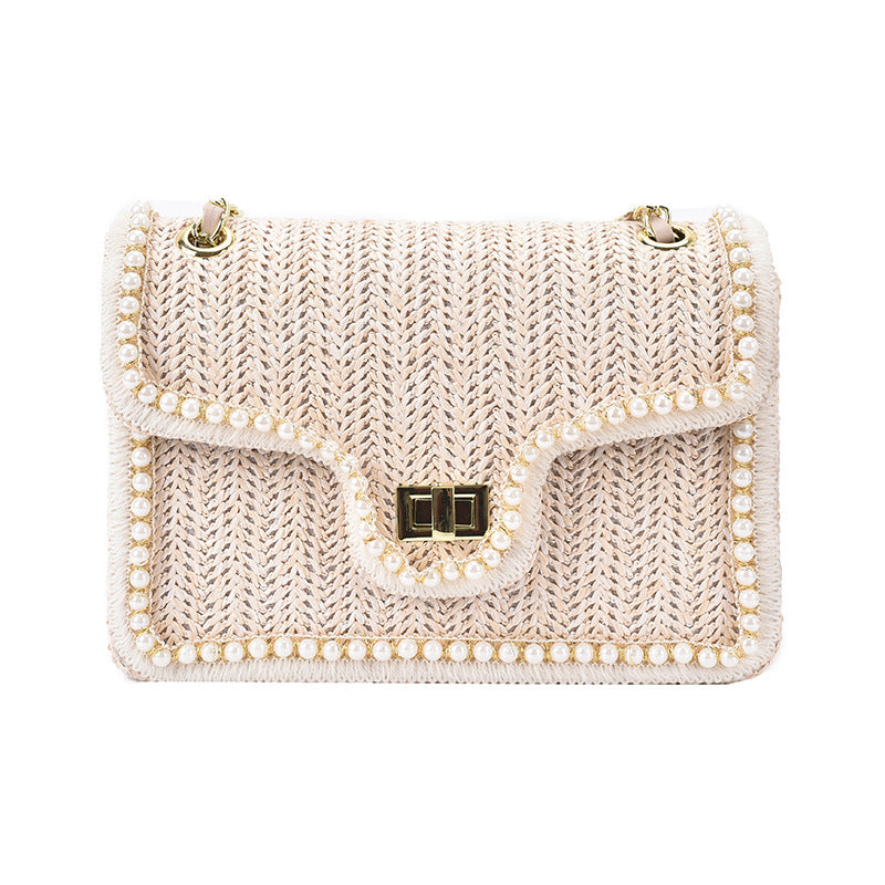 Women's Artisan-Woven Mini Square Bag - Convertible Chain Strap Shoulder Bag |Tweed-Textured Luxury for Day to Evening