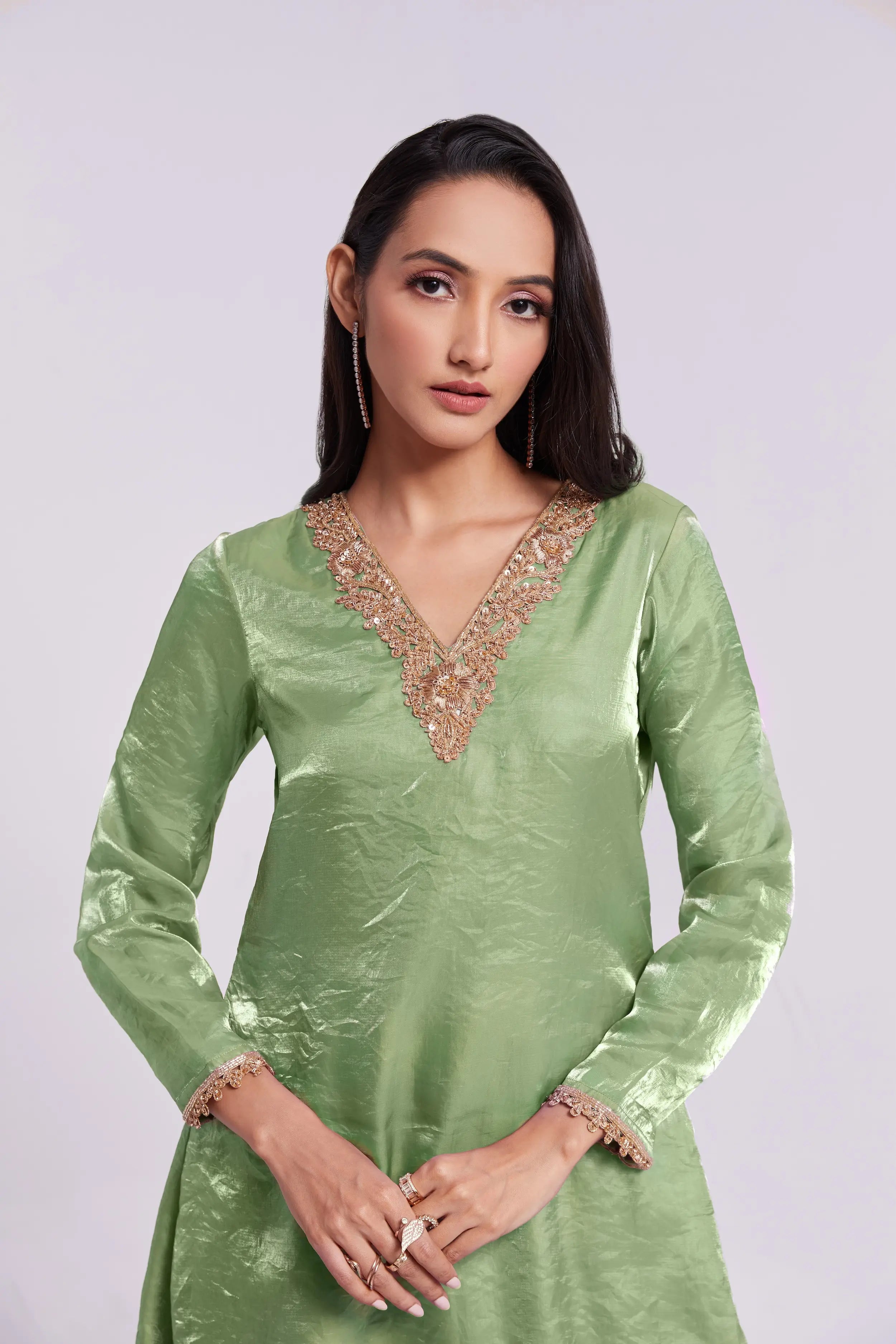 Pista Green Pure Organza Salwar Suit With Handwork - qivii