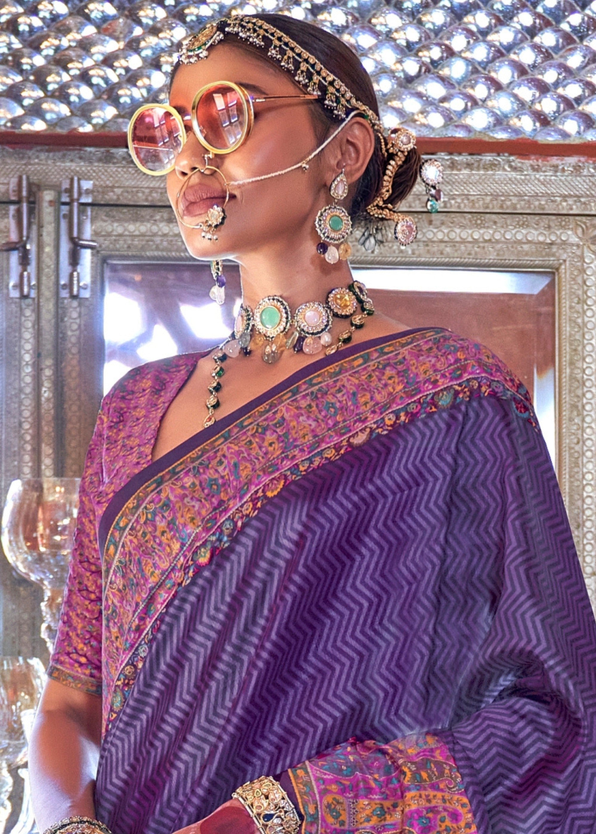 Royal purple Silk Saree With Beautiful Print - qivii