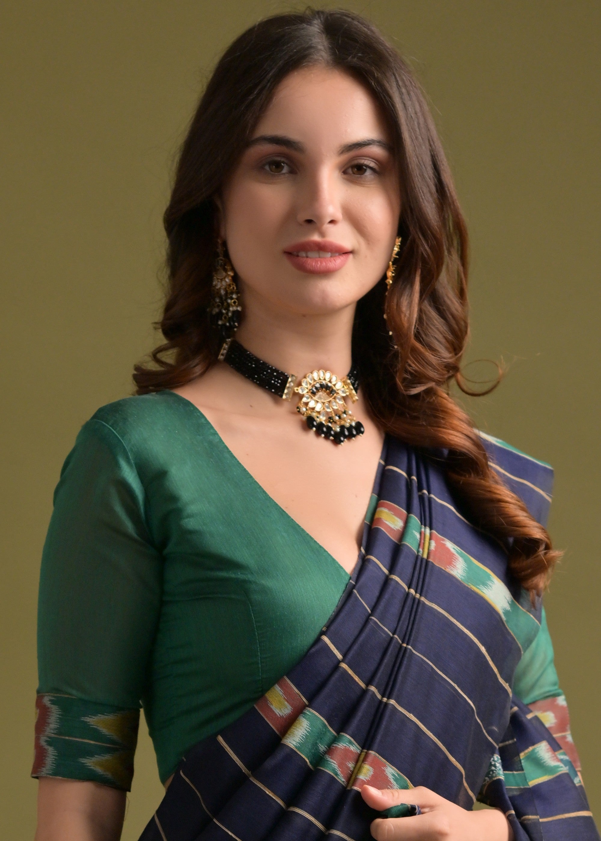 Indigo Blue Soft Ikkat Cotton Printed Saree - qivii