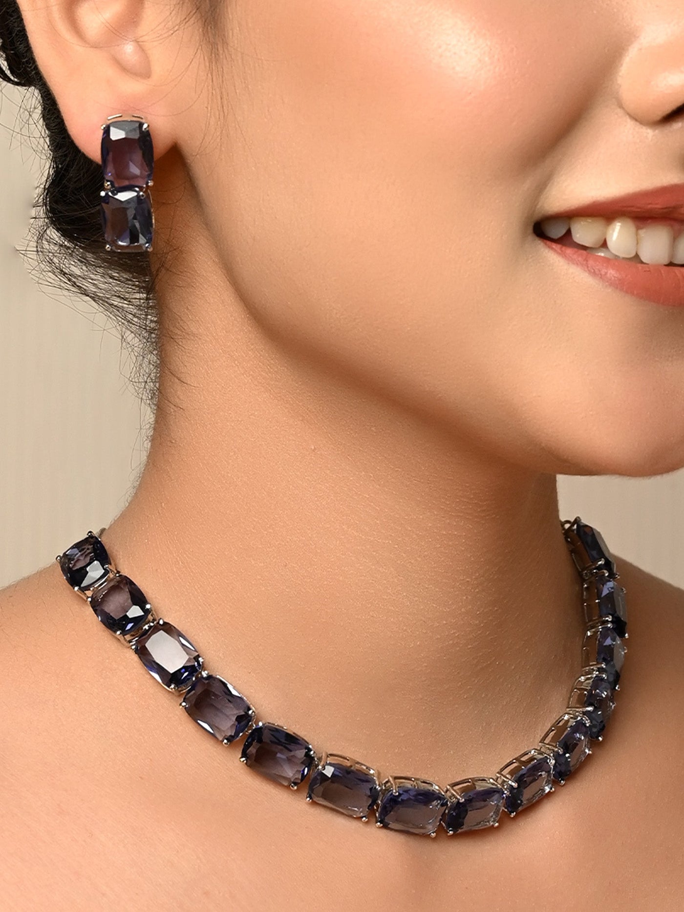 Madhubala Lavender American Diamond Necklace Set