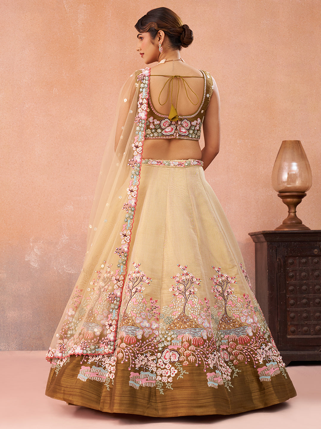 Olive Sequins Embroidered Ombre Olive Lehenga Set
