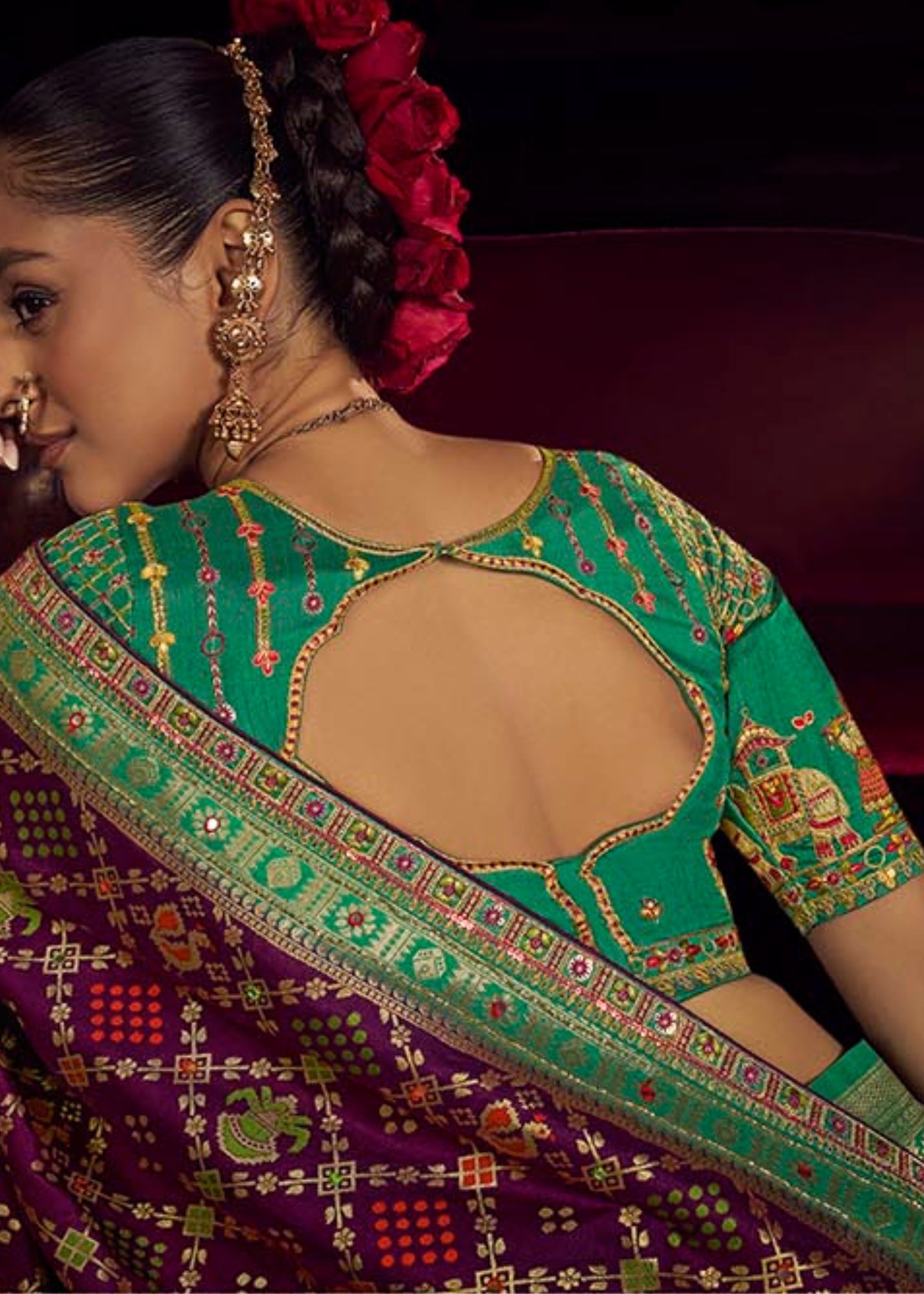 Thistle Purple Pure Viscose Dola Silk Saree With Handwork On Blouse And Pallu - qivii