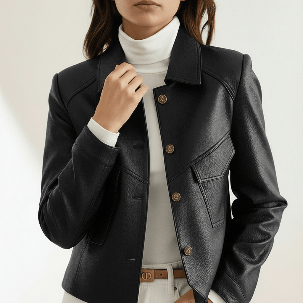 Gianna Classic Leather Jacket - By Qivii
