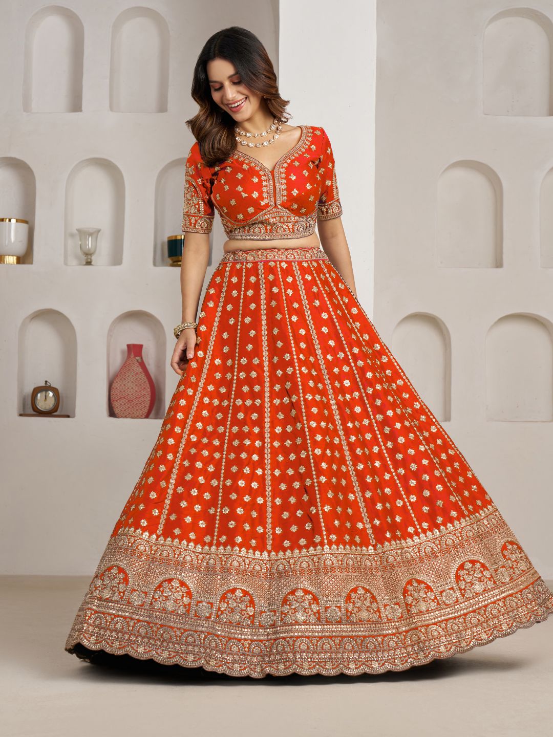 Trendy Rust Double Dupatta Bridal Lehenga Collection