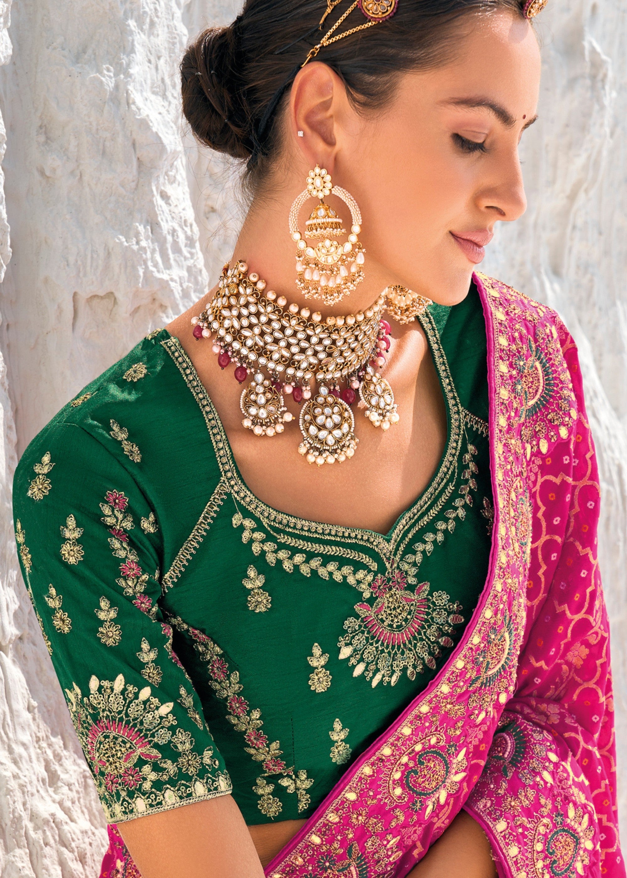 Wild Berry Pink Pure Georgette Bandhani Patola With Zari Weaving Heavy Work Saree - qivii