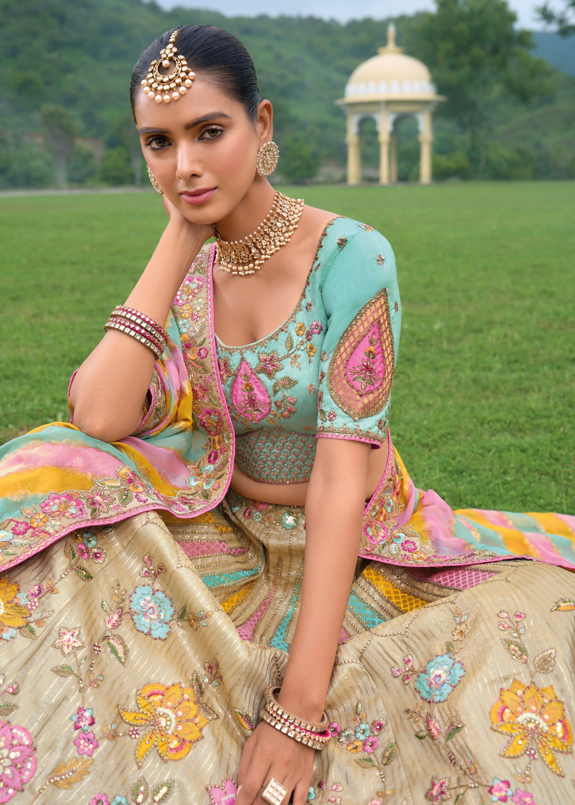 Sand Brown Banarasi Silk Lehenga With Heavy Embroidery Work | Ready To Wear - qivii