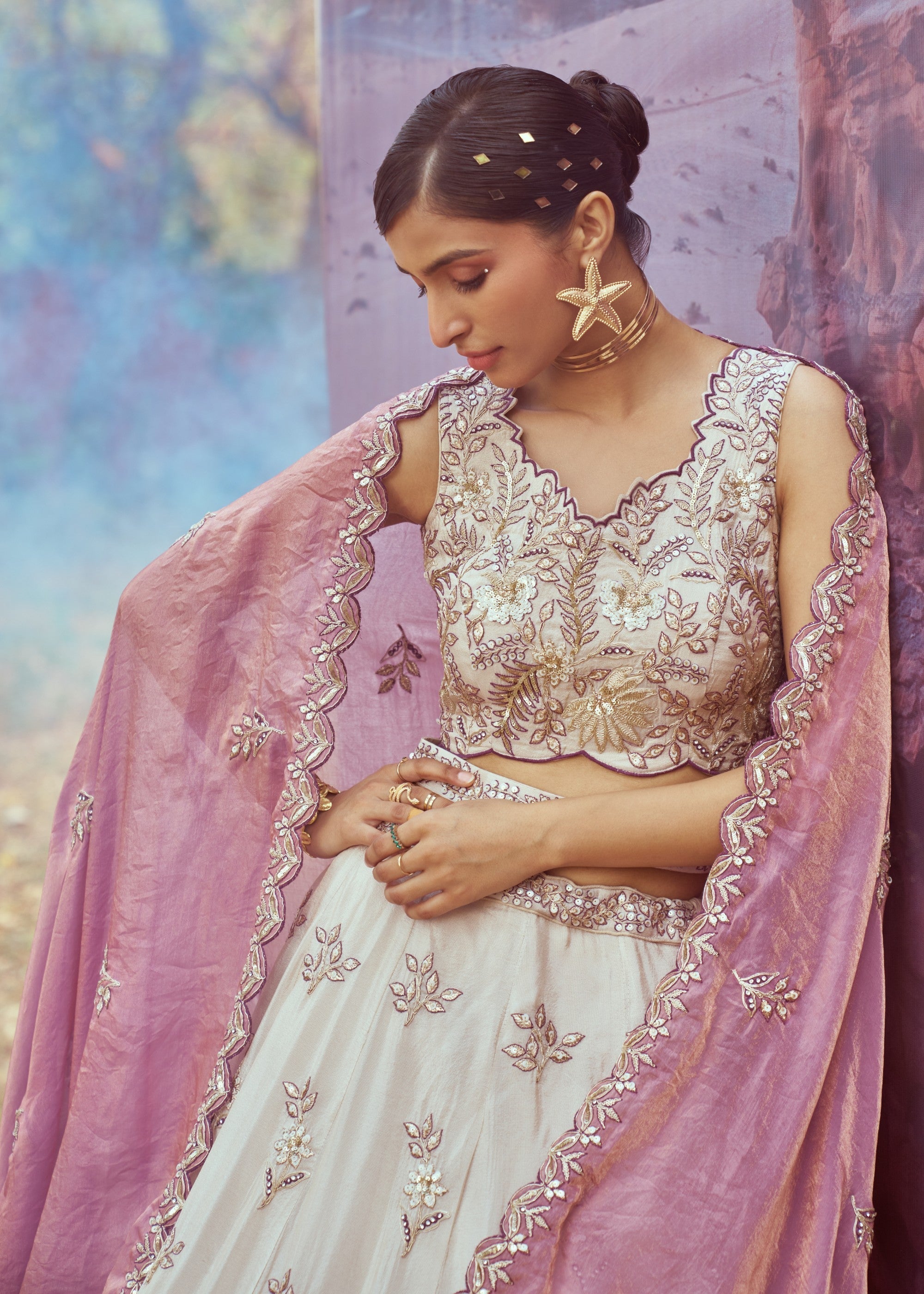 Purple Viscos fabric Sequins work Lehenga | Ready To Wear - qivii