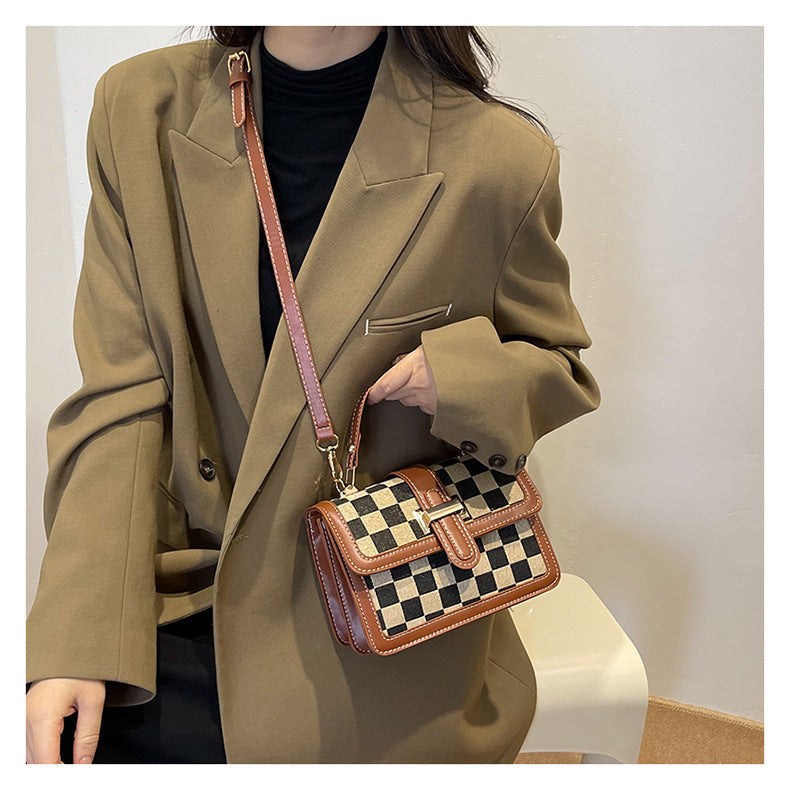 Women’s Stylish Houndstooth Checkered Crossbody Bag - Compact Square Shoulder Bag for Everyday Use