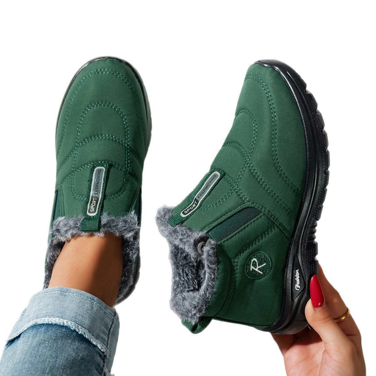 Women's Kira Fleece-Lined Winter Slip-On Shoes - Warm Casual Snow Sneakers (US 5-11.5)