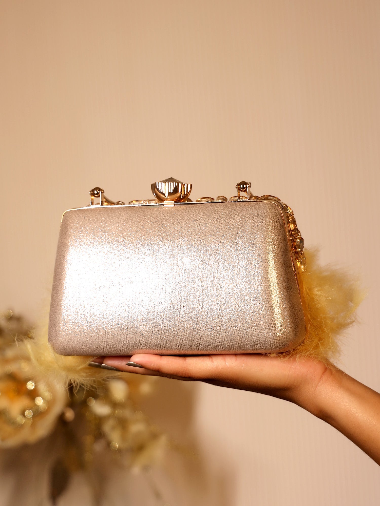 Toshika Yellow Feather Evening Clutch