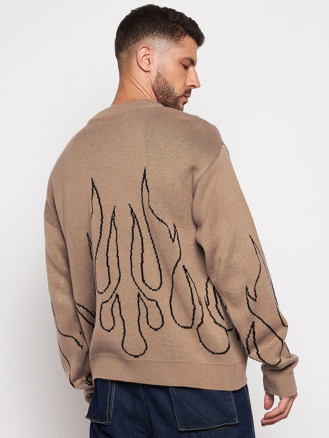 Beige Flames Oversized Sweater