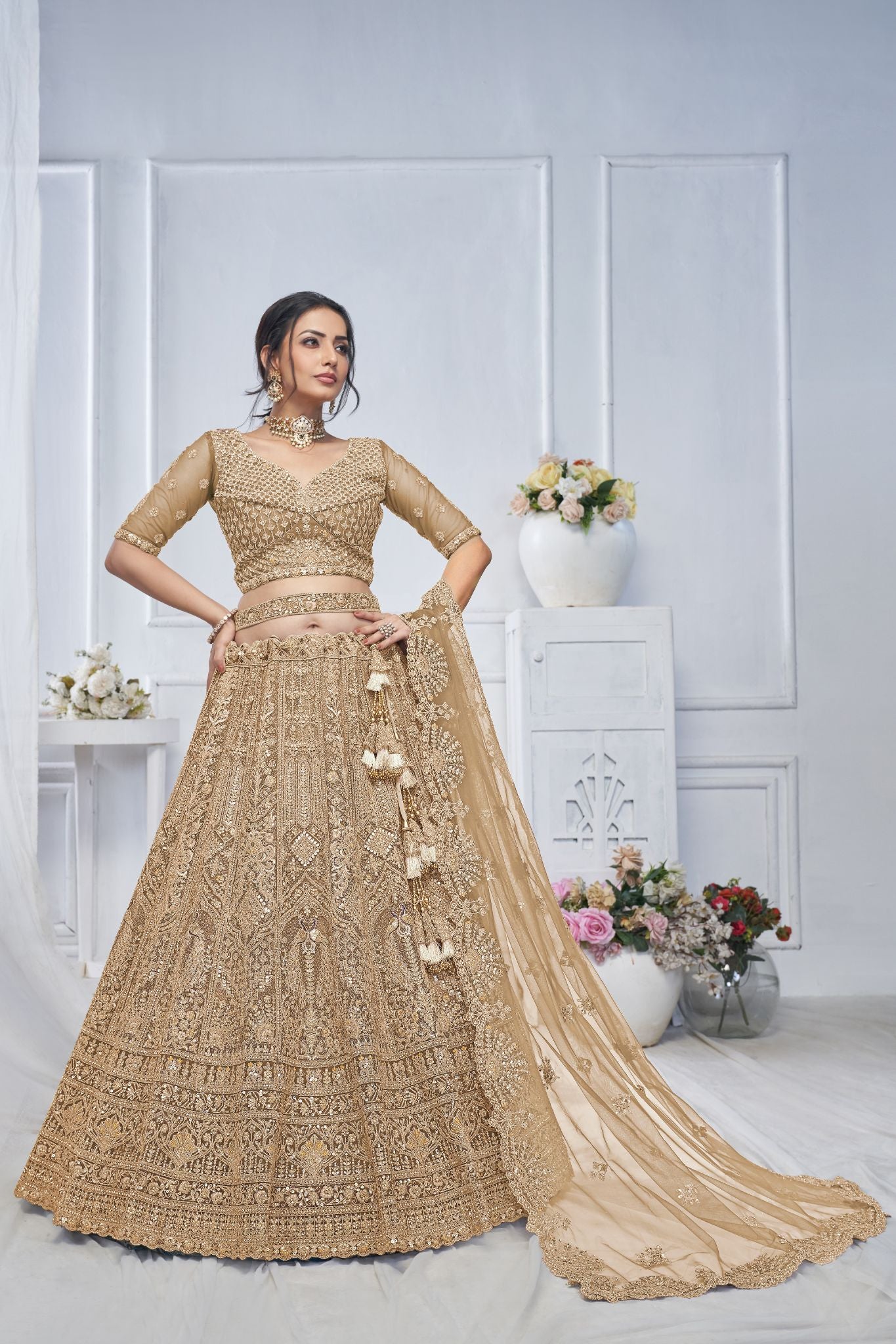 Royal Grandeur Bridal Brown Lehenga - qivii
