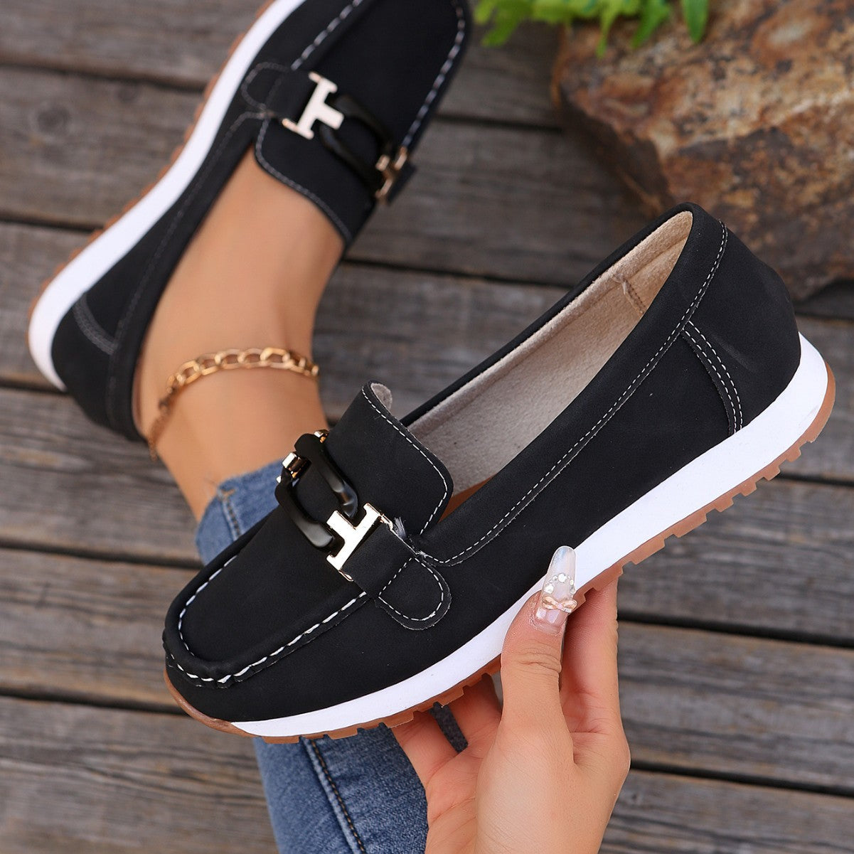 Women’s Plus-Size Slip-On Loafers - Chanel-Inspired Driving Flats | Casual Comfort Shoes