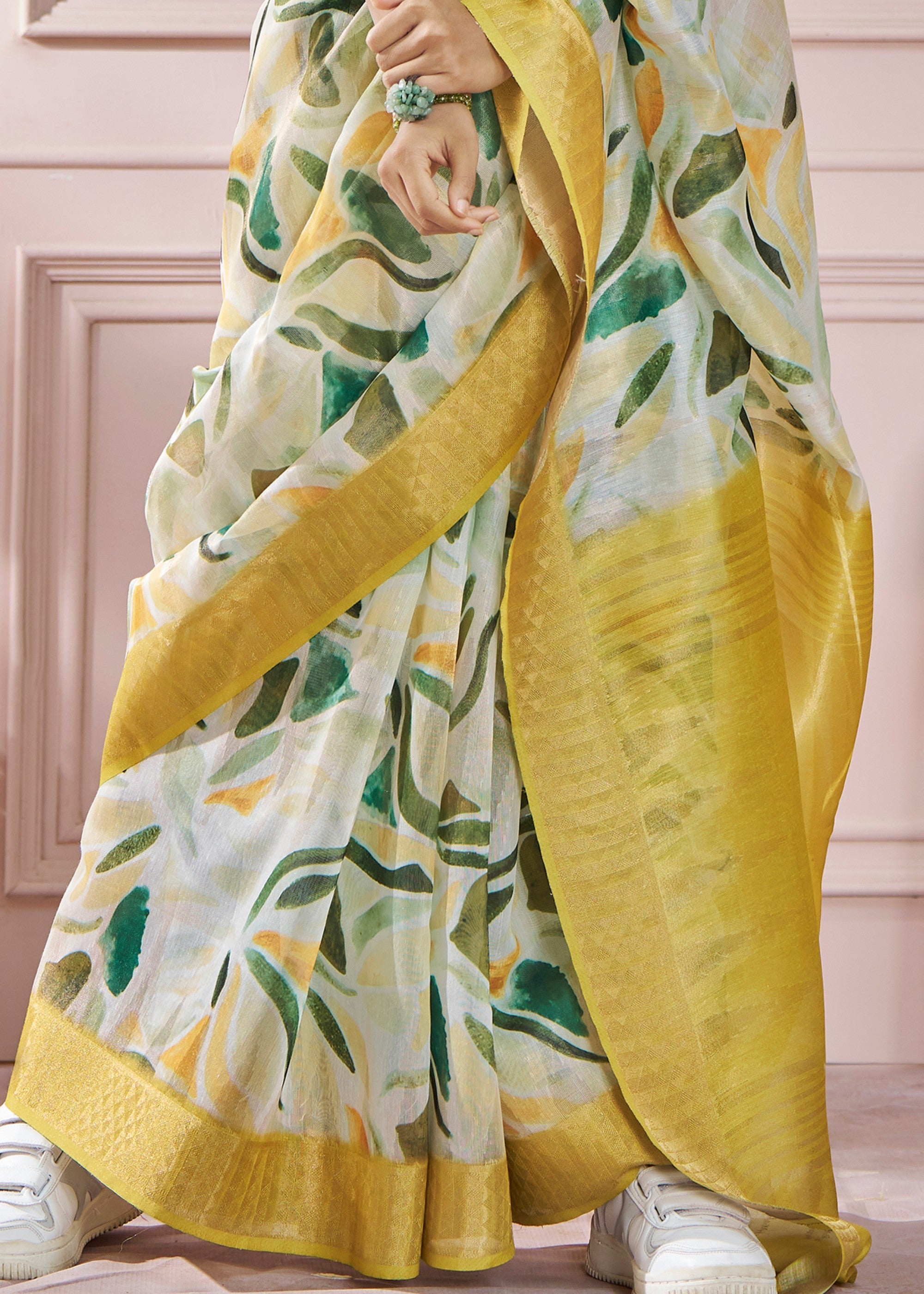 Banana Yellow Soft Zari Based Modal Silk Saree With Beautiful Colorfull Print - qivii