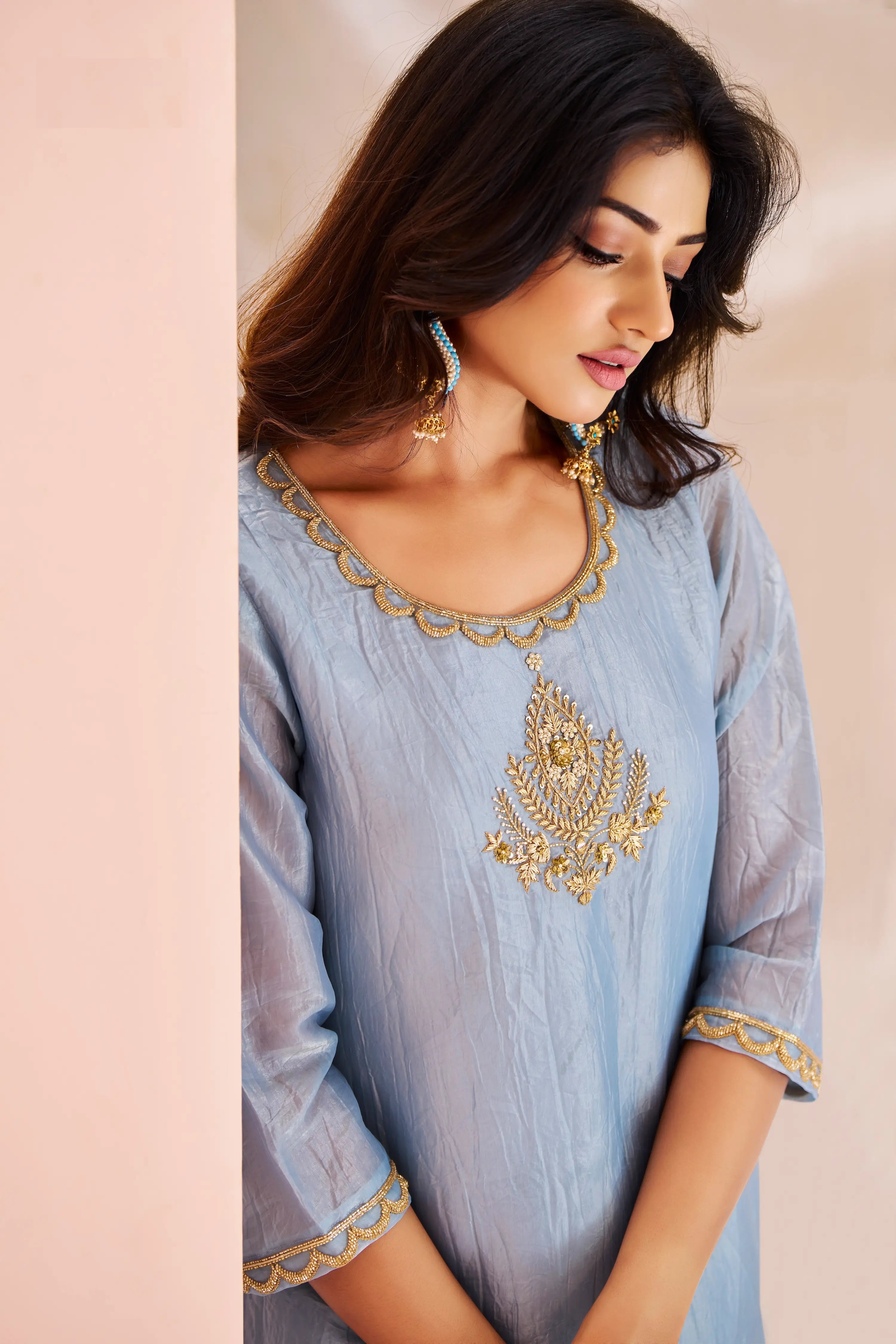 Teal Blue Organza Salwar Suit - qivii
