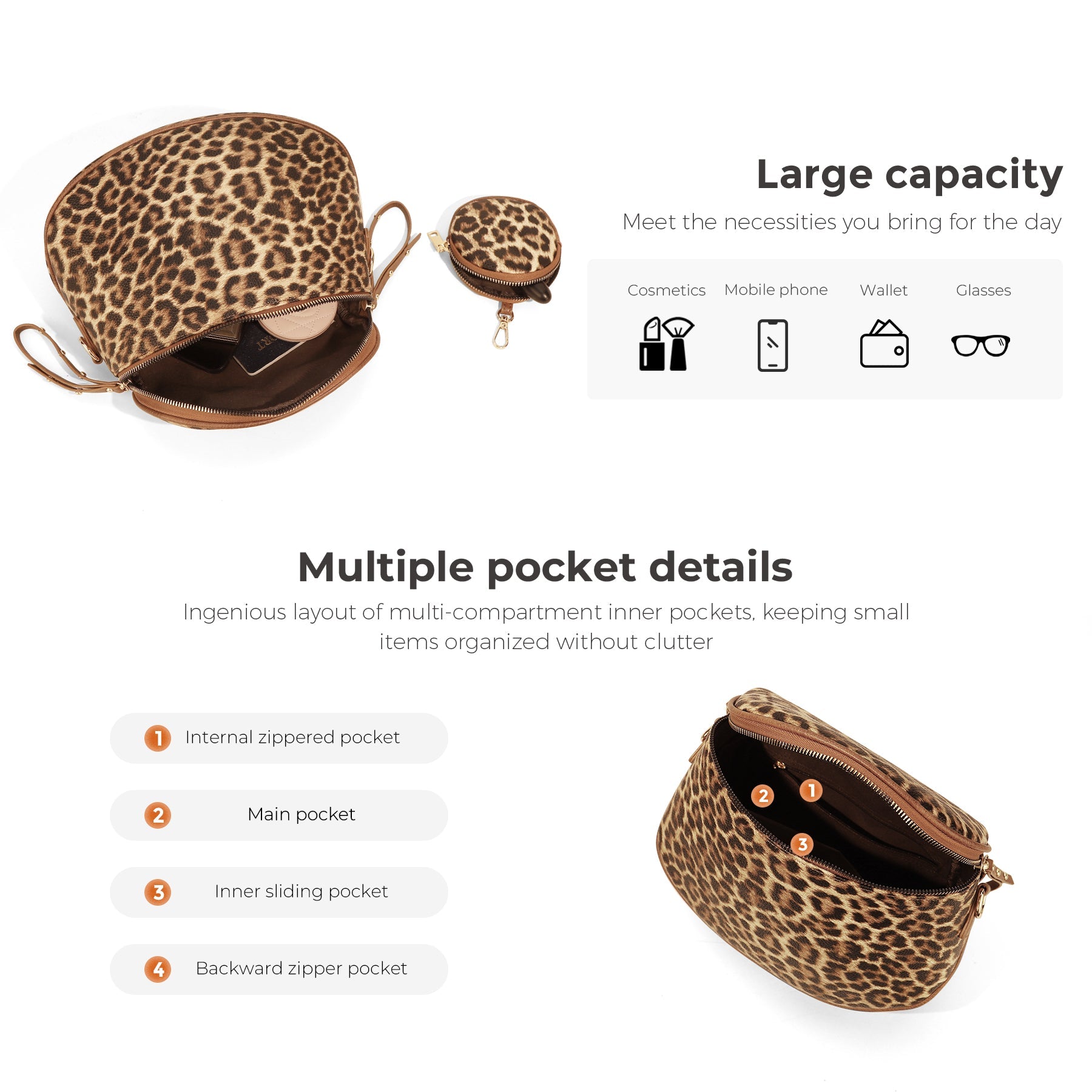 Ounamei Large Crossbody Bag for Women | Multi-Style Bag with Coin Pouch for Travel & Daily Use