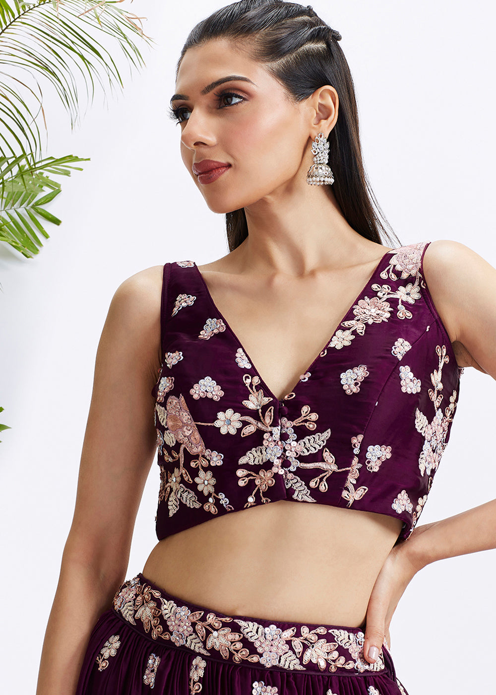 Raisin Purple Georgette Lehenga Choli with Sequins & Thread Embroidery work | Ready To Wear - qivii