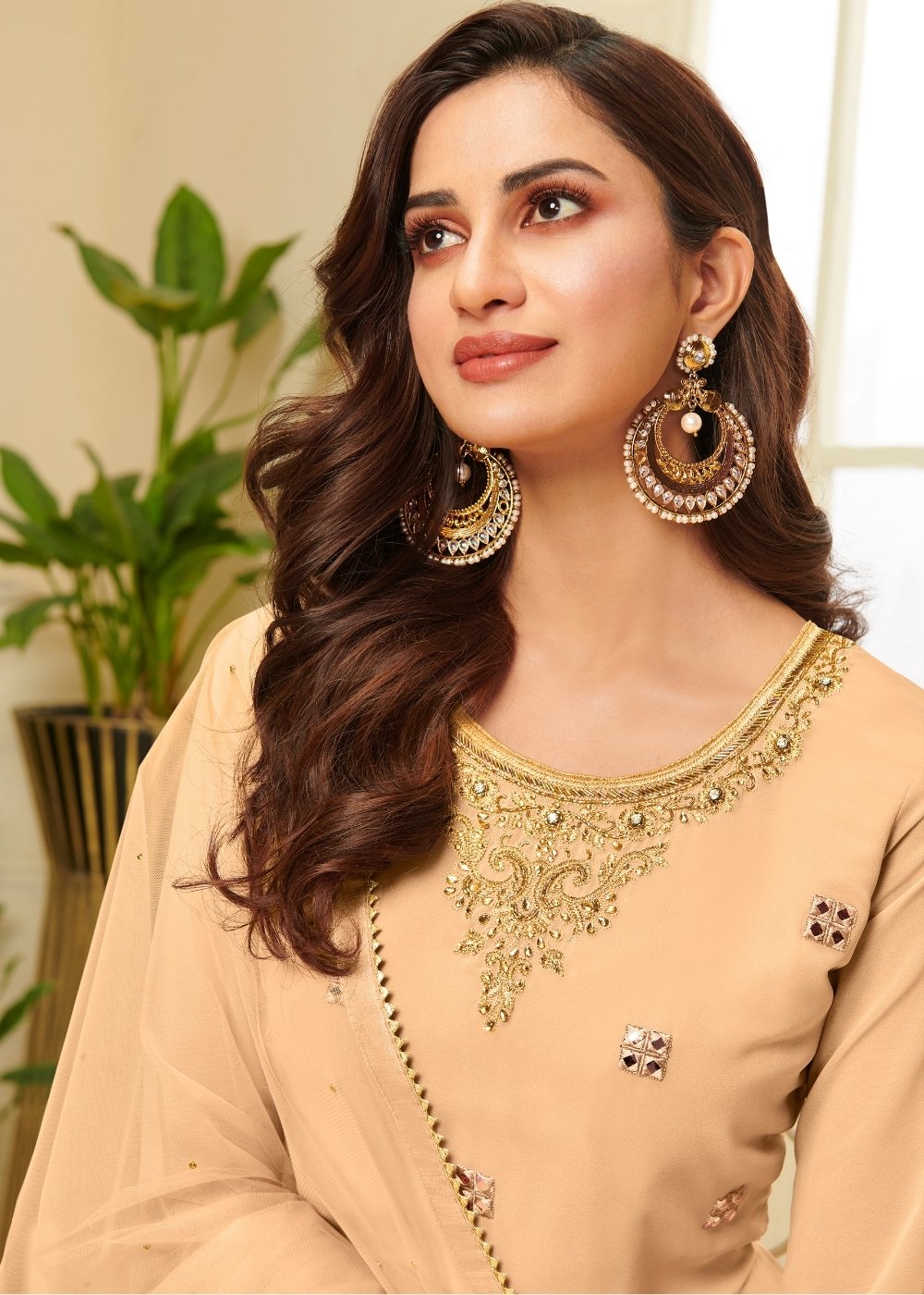 Mustard Yellow Georgette Sharara Suit with Gota work & Embroidery - qivii