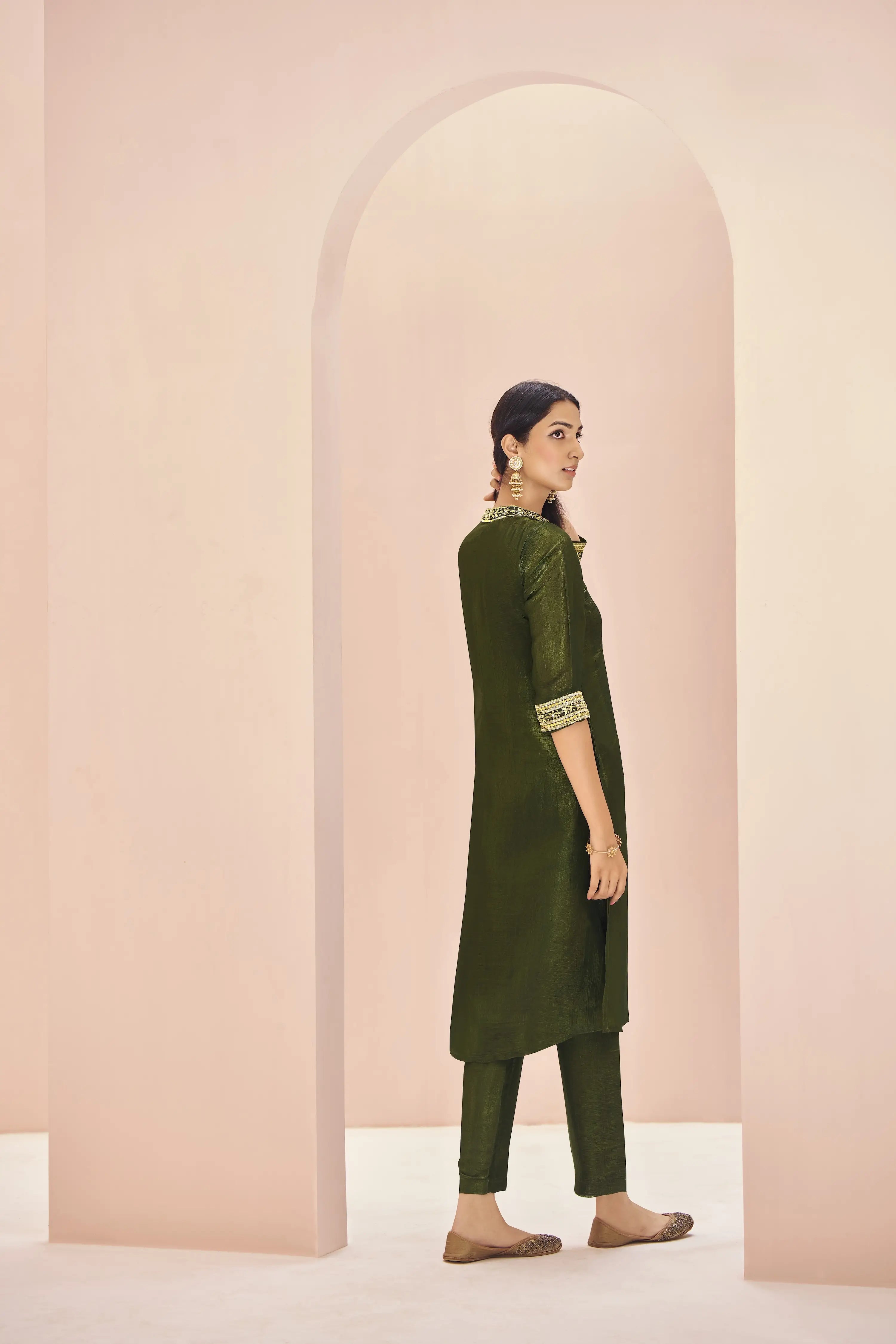 Olive Green Organza Salwar Suit - qivii