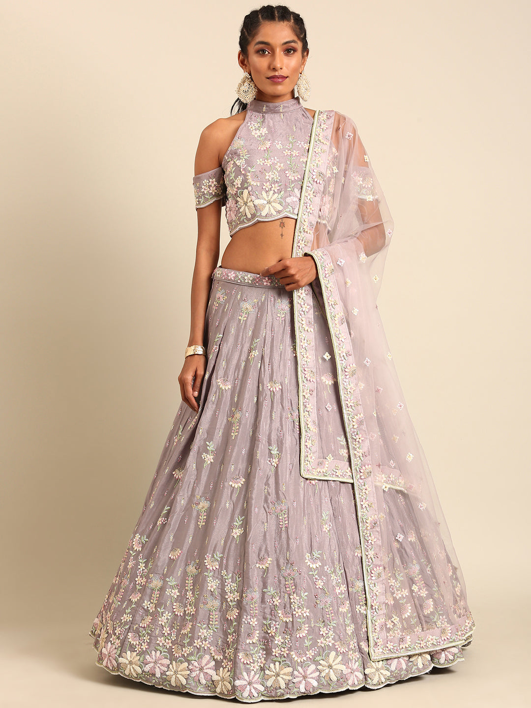Lavender - Georgette Sequins with Heavy Zarkan Embroidery Lehenga choli