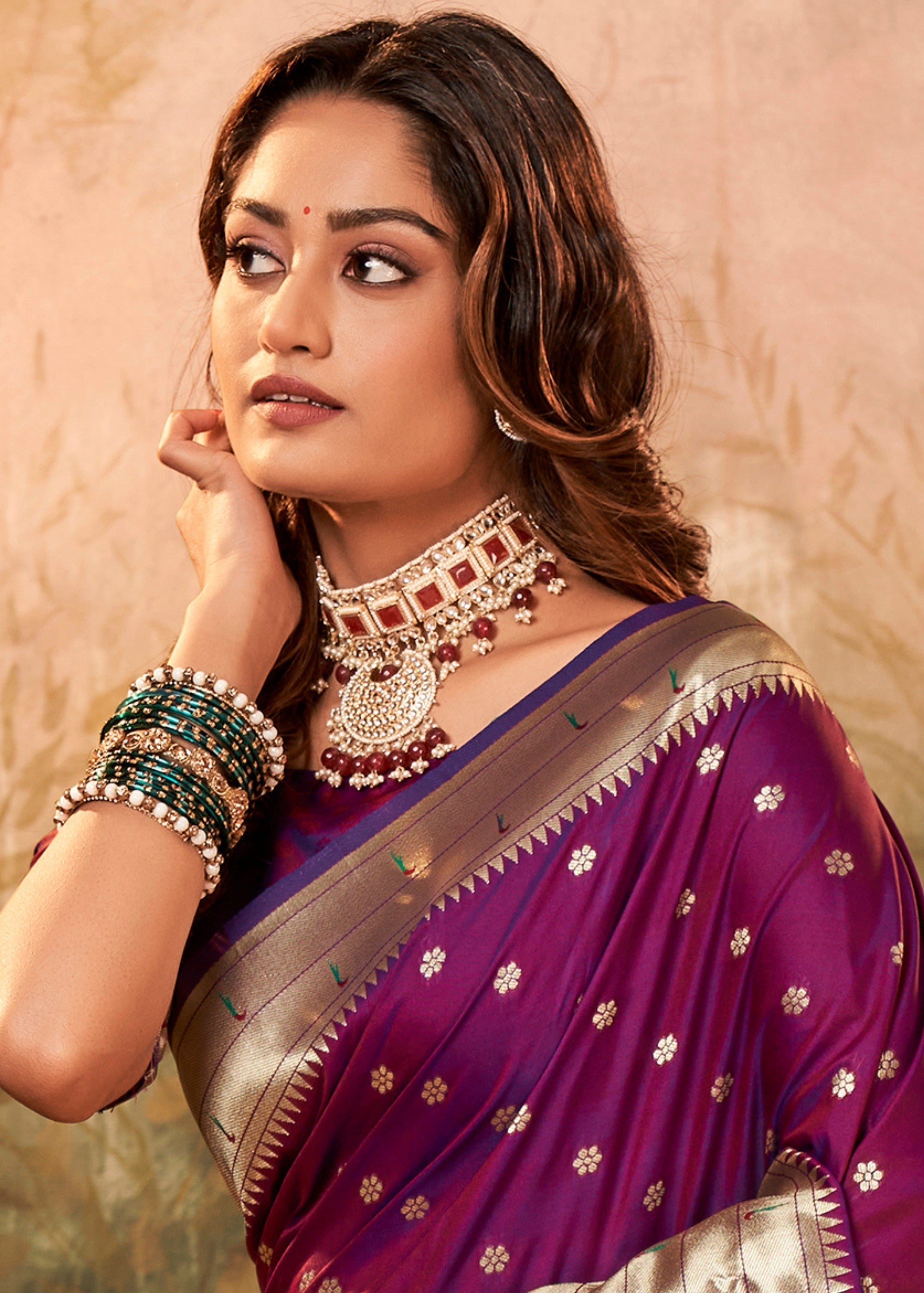 Grape Purple Paithani Silk Saree With Zari Weaving - qivii