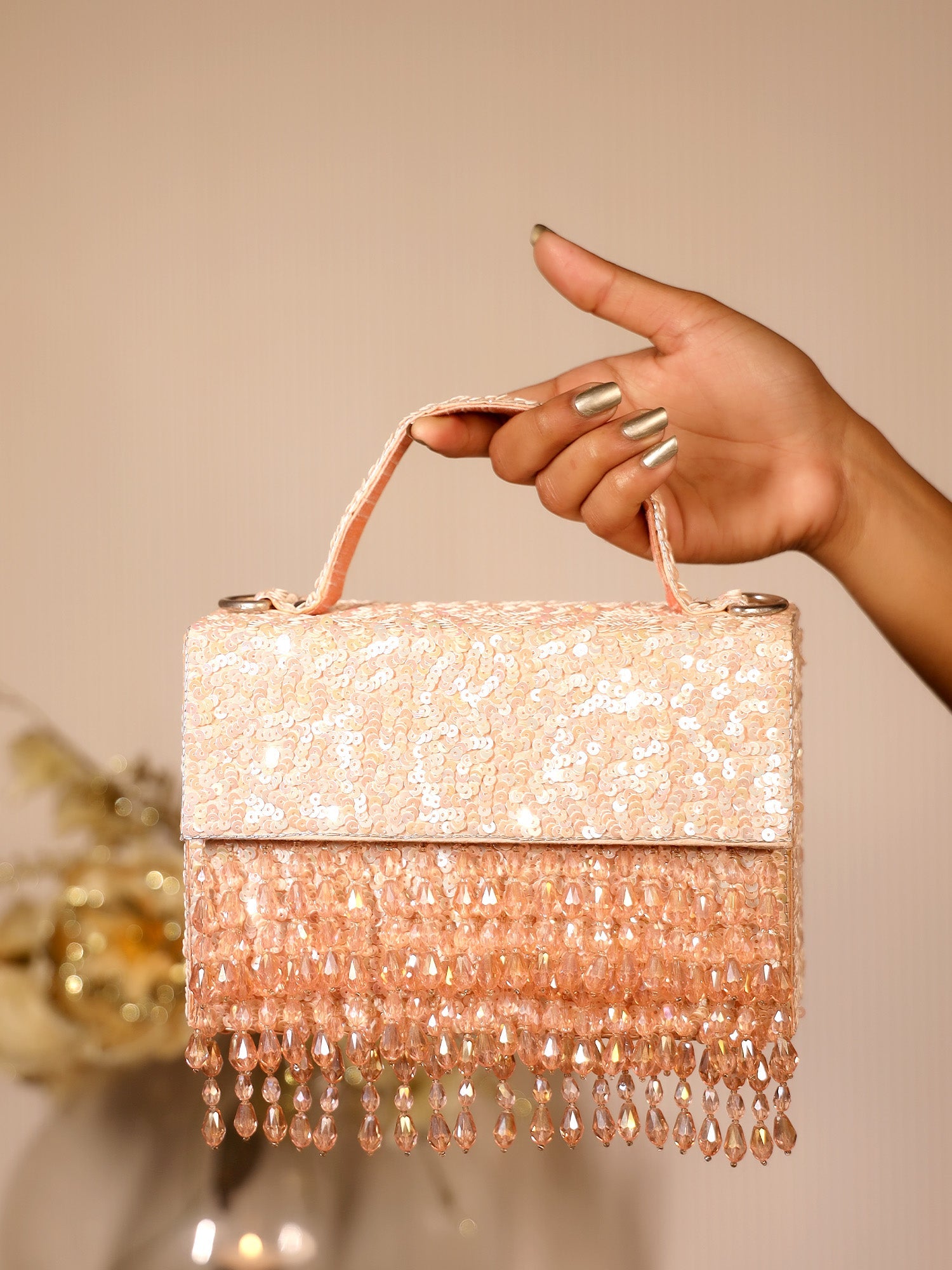 Fatima Copper Sequence Box Style Clutch - qivii