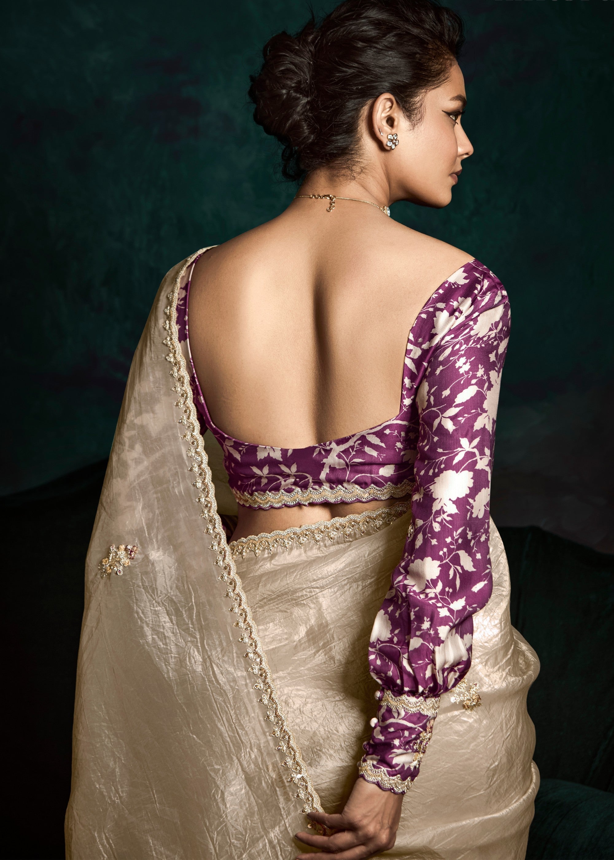 Beige Golden Fancy Fabric Silk Saree With Sequins And Thread Embroidered Butti Work - qivii