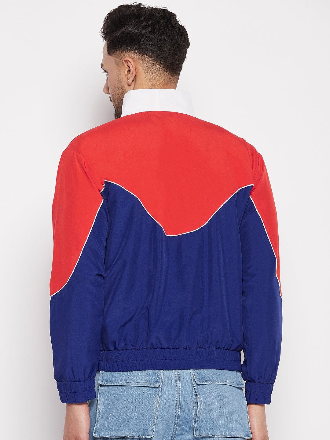 Blue Colour Blocked Windbreaker Jacket