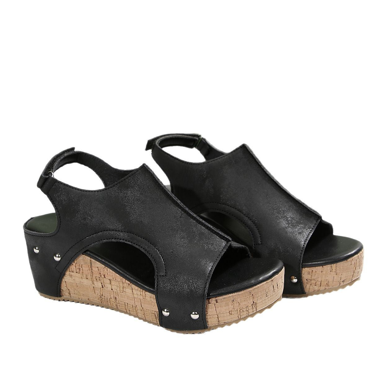Women's Boho Roman Gladiator Sandals - Peep Toe Platform Wedge with Hook-and-Loop Closure, Retro Strappy Design