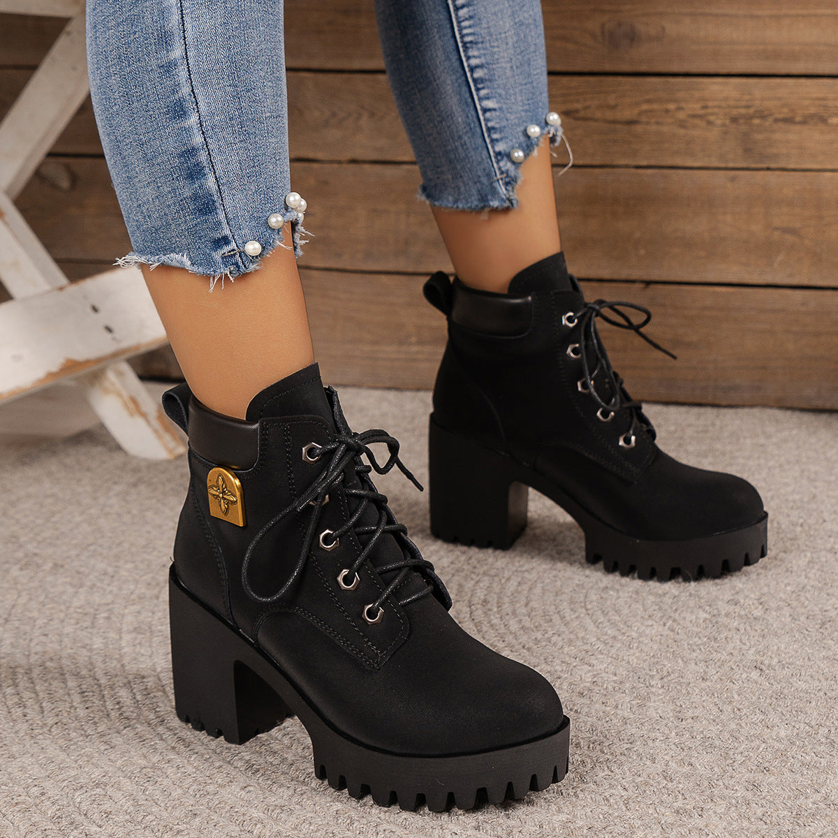 Women's Cowhide Metropolitan Combat Boot - Waterproof Block Heel Ankle Boots with Extended Sizes (US 4-10) & Commuter-Ready Traction