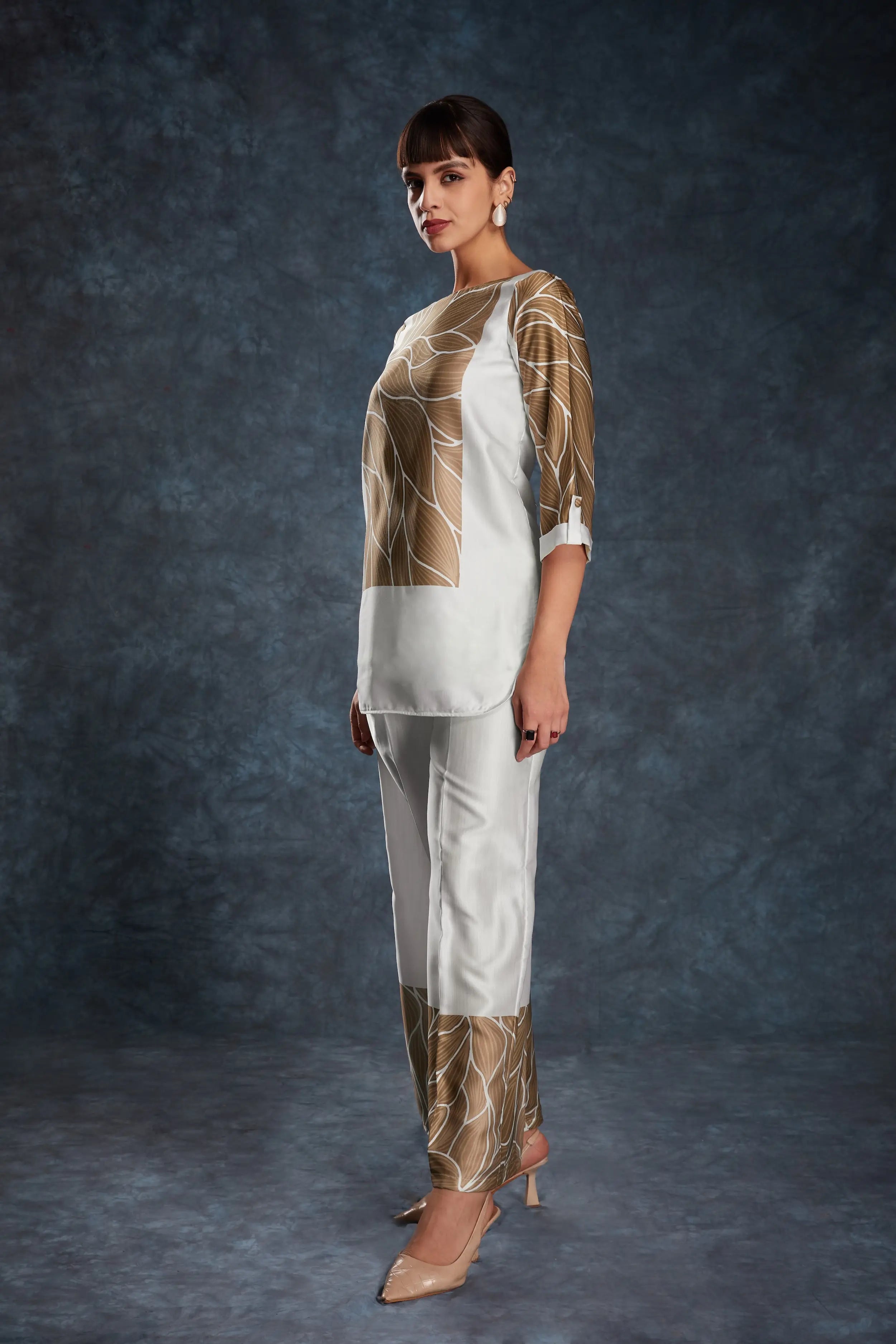 White Printed Satin Co-ord Set