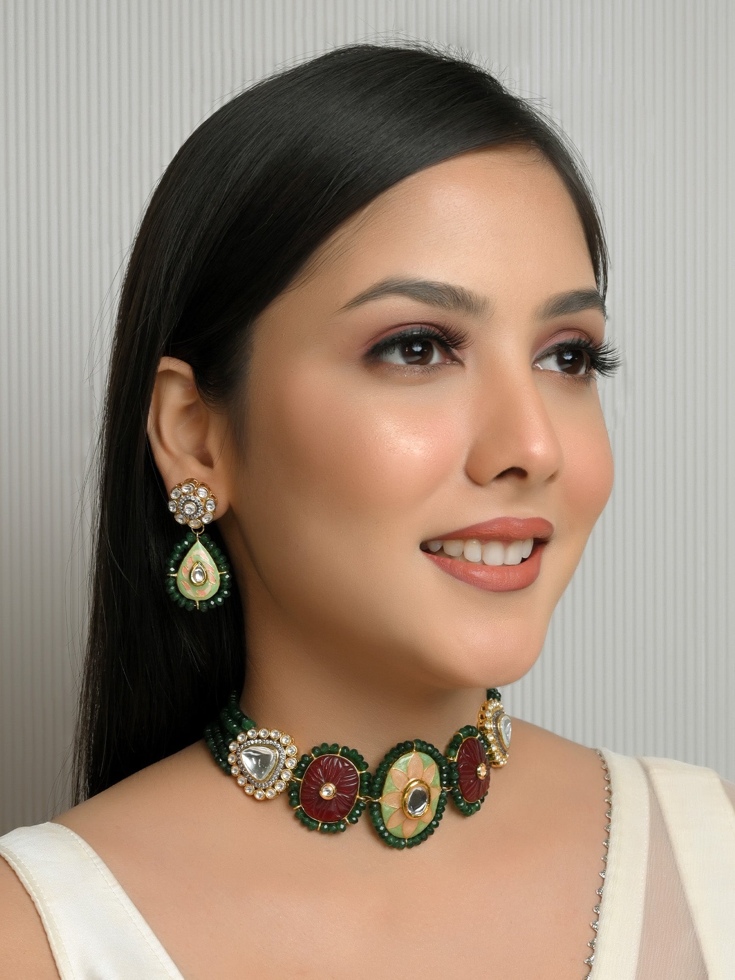 Rahi R & G Meenakari Choker Set - qivii