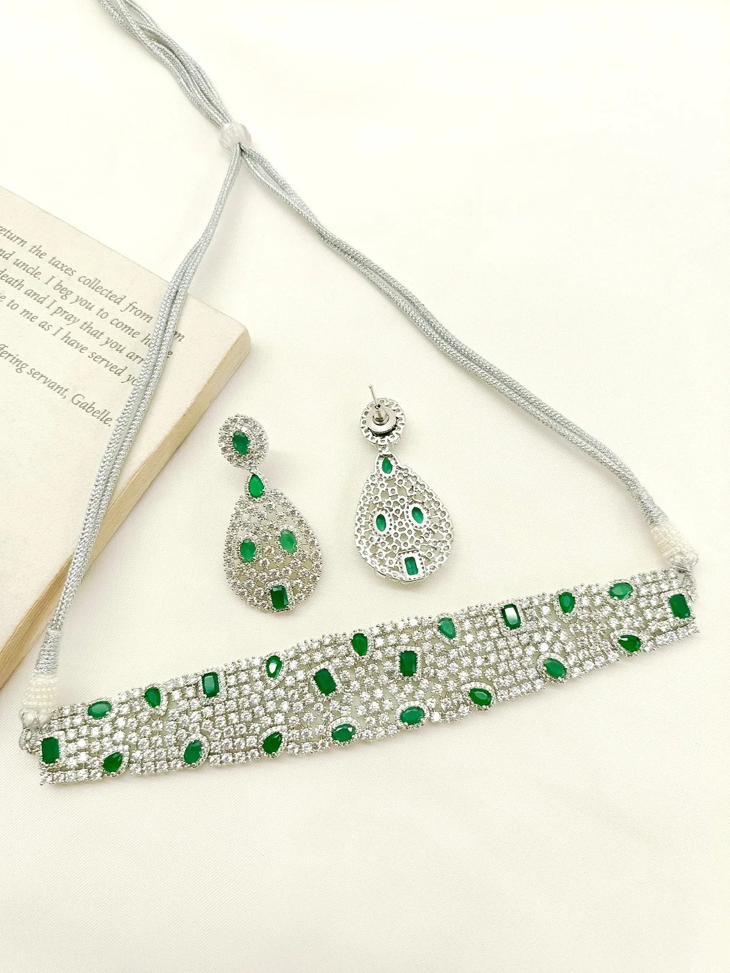 Sobhita Green American Diamond Choker Set