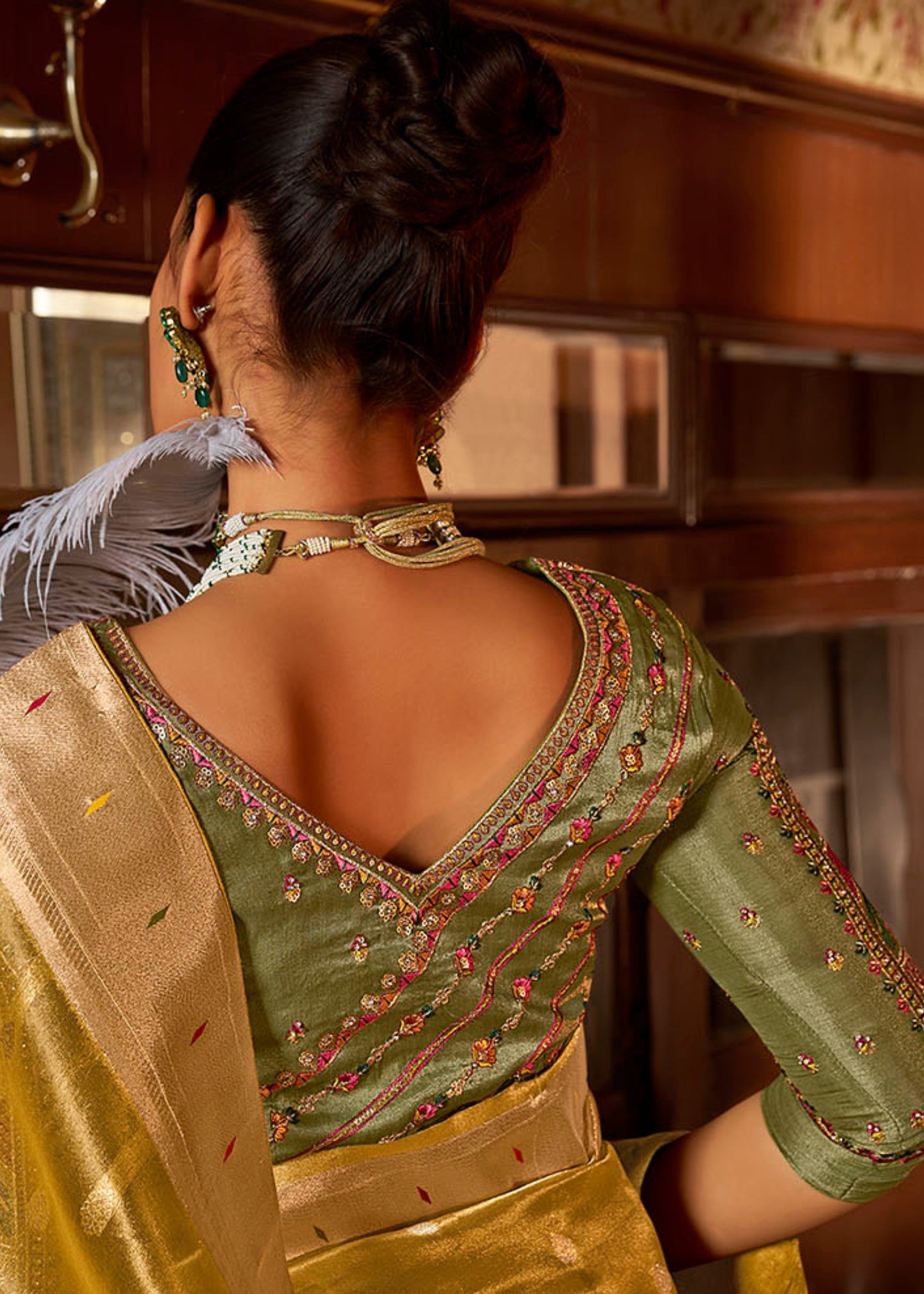 Canary Yellow Pure Tissue Paithani Silk Saree with Heavy Designer Embroidered Blouse - qivii