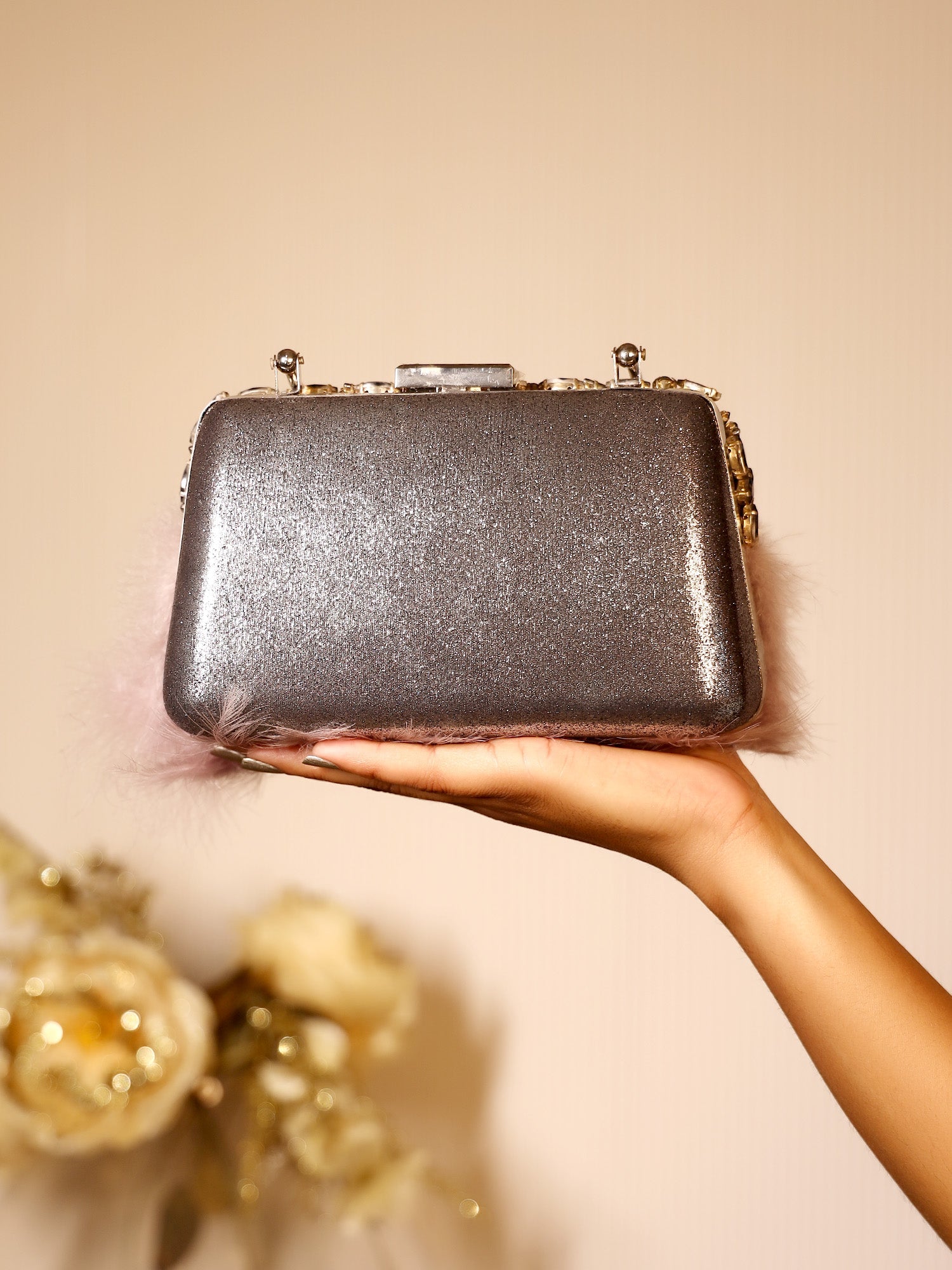 Ellie Purple Feather Evening Clutch