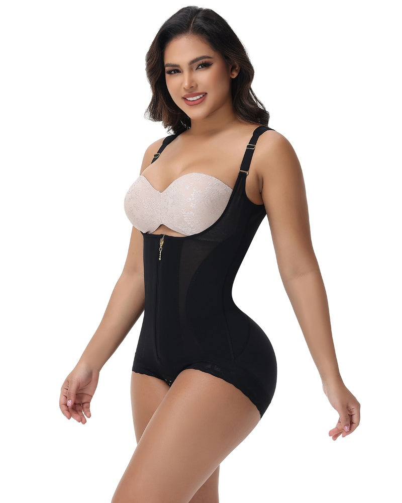 Shapshe® Seamless Mesh Splicing Firm Control Shapewear Open Bust Butt Lift Bodysuit - By Qivii