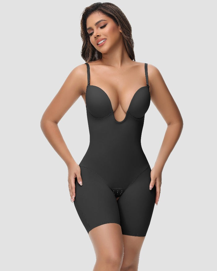Shapshe® Women's U Plunge Strapless Tummy Control Bodysuit Low Back Built In Bra Shapewear - By Qivii