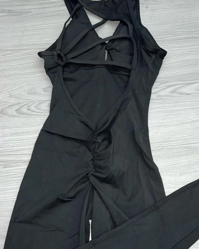 Women's Beautiful Back Sleeveless Elastic Tights Jumpsuit - By Qivii
