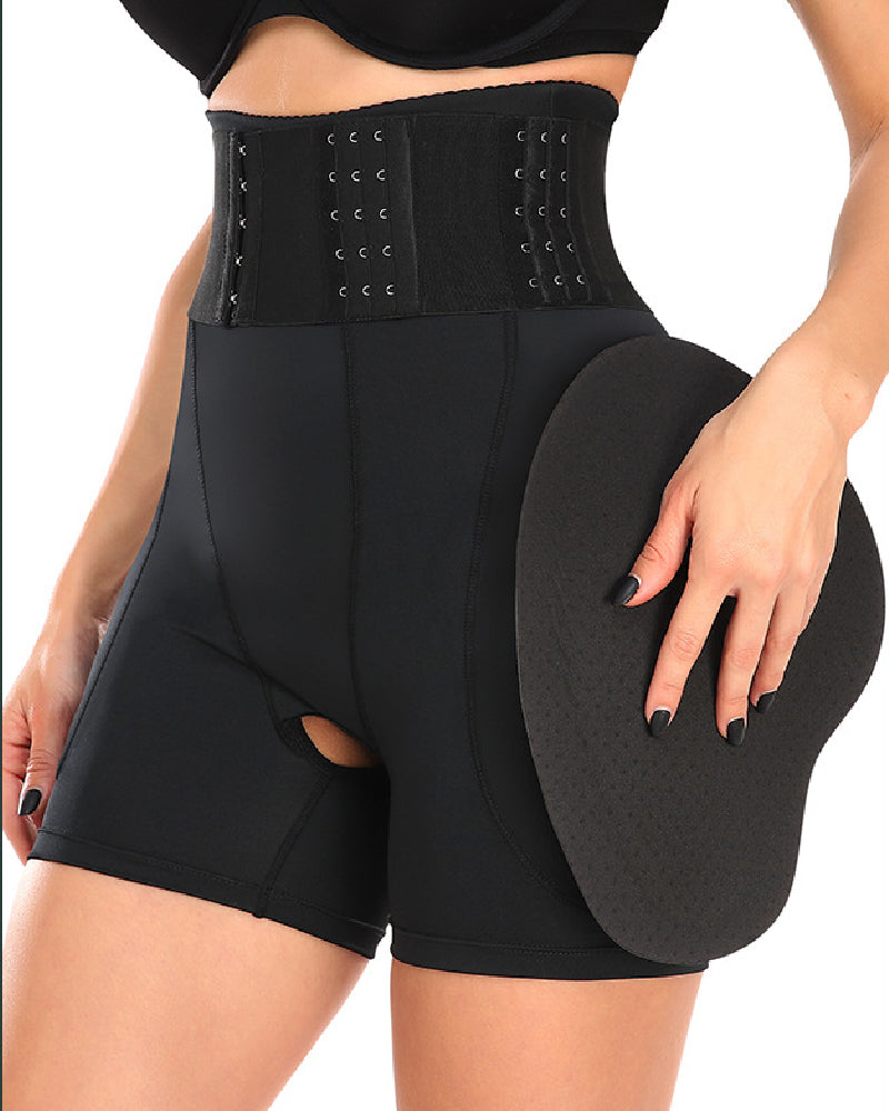 High Waist 9-row Adjustable Buckle Belt Shapewear Shorts With Sponge Pads - By Qivii